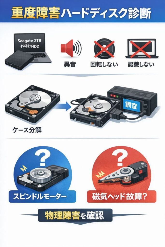 延岡市のお客様のハードディスクは重度物理障害を起こしておりました