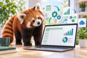 表計算とグラフの自動化を確認するレッサーパンダのイメージ画像