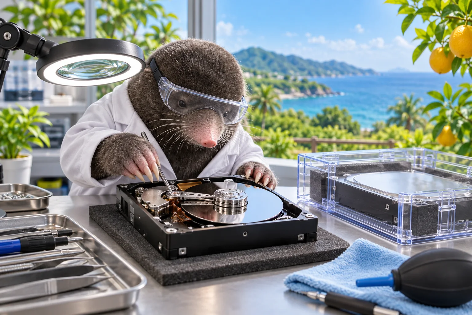 HDD（ハードディスク）のデータ復旧｜論理障害と物理障害の違い【宮崎県・日向市】をイメージした動物たちのITサポート風景