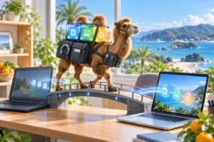 パソコン買い替え時のデータ移行のご相談｜宮崎県のIT/PC総合サポート宮崎をイメージした動物たちのITサポート風景