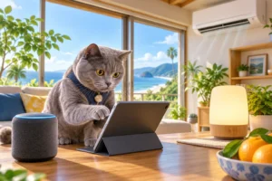 スマートスピーカー・スマート家電の設定サポート｜宮崎県のIT/PC総合サポート宮崎をイメージした動物たちのITサポート風景